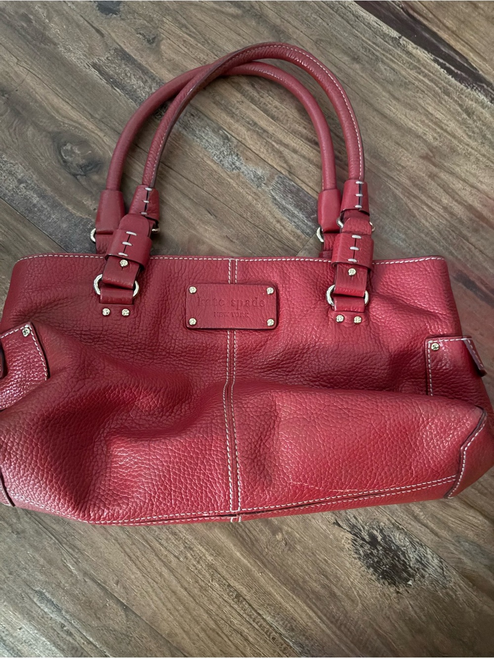 kate spade Pebbled Red Leather Shoulder Bag with Dual Handles